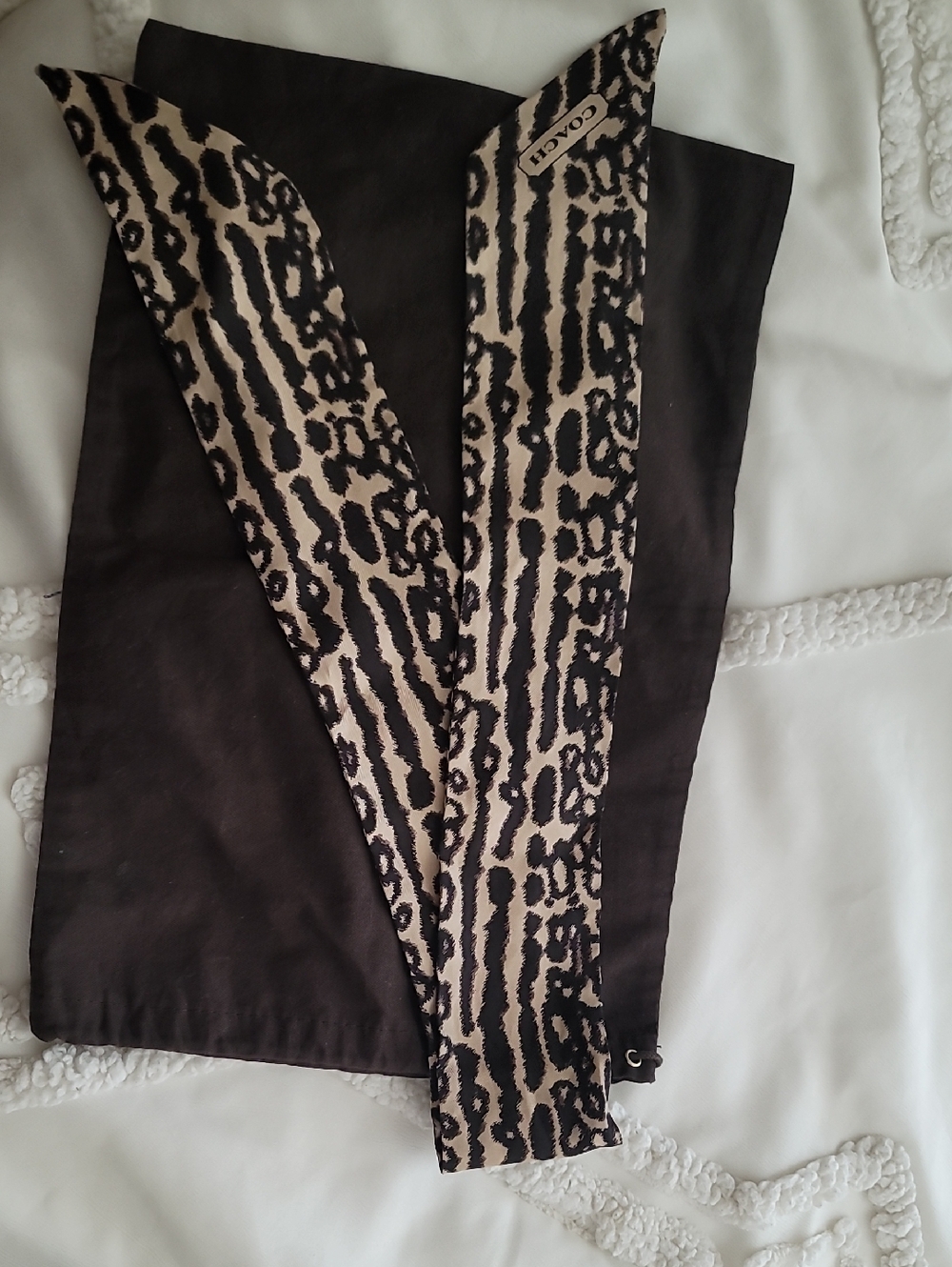 Coach Animal Print Skinny Scarf in Black and Beige